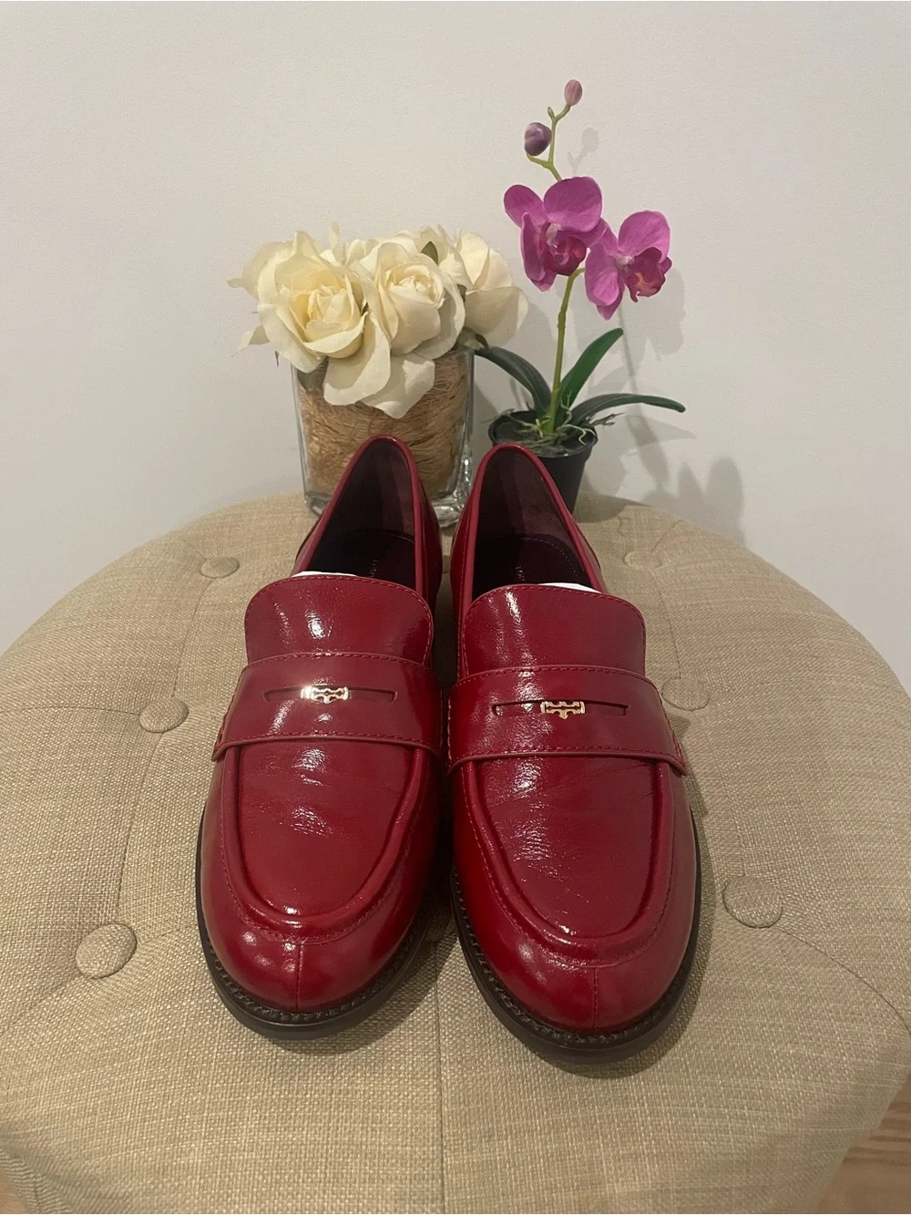 Tory Burch Chelsea Red Penny Loafers - Size 8 - Picture 2 of 16